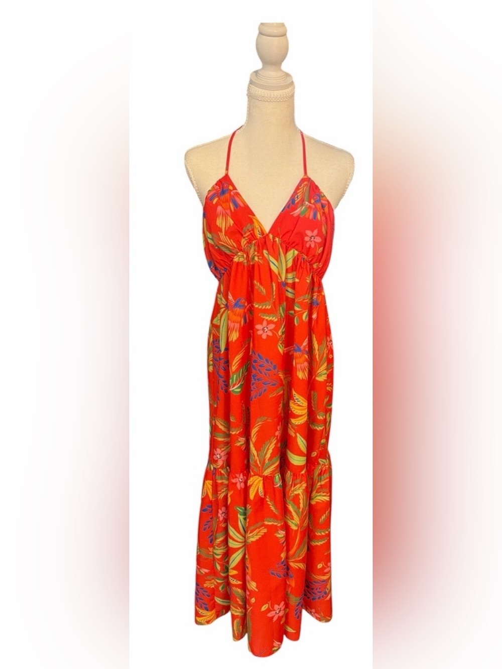 Vacation Resort wear Red Floral Halter Midi Dress Chelsea & Violet NWT size 10